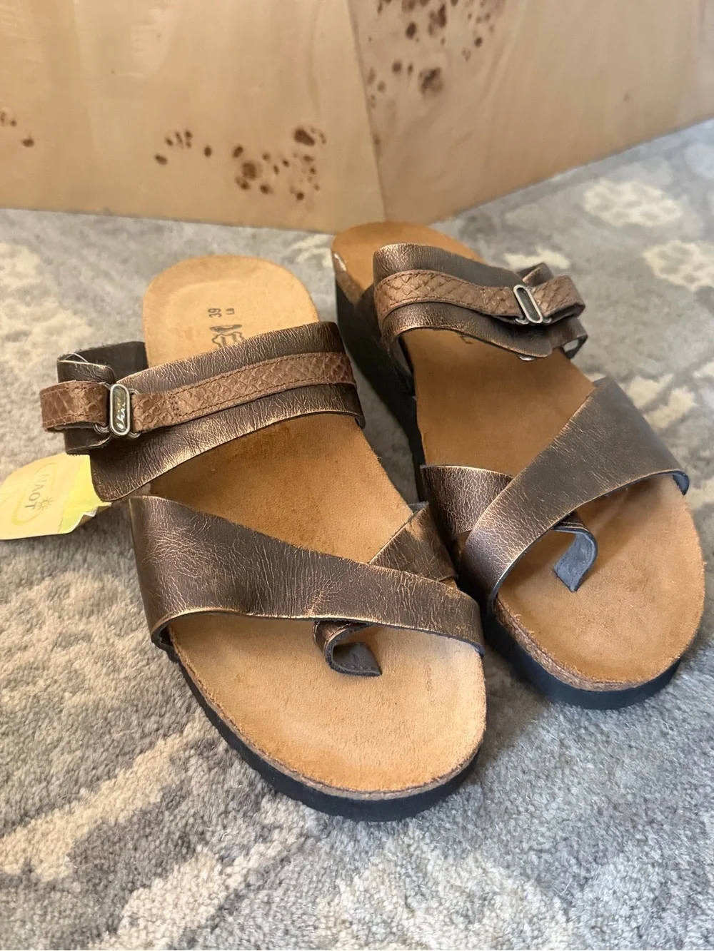 NWT Naot Jessica Copper and Coffee Leather Slide Sandals